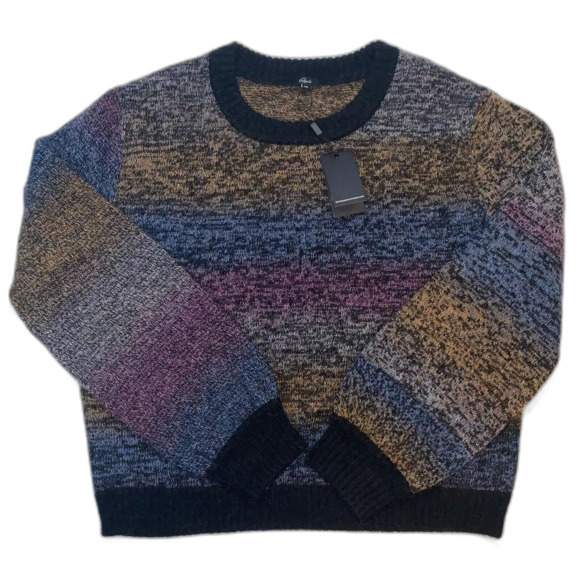 Rails Hailey Black Rainbow Wool Mohair Crewneck Sweater 2XL Balloon Sleeves NWT - Picture 1 of 11